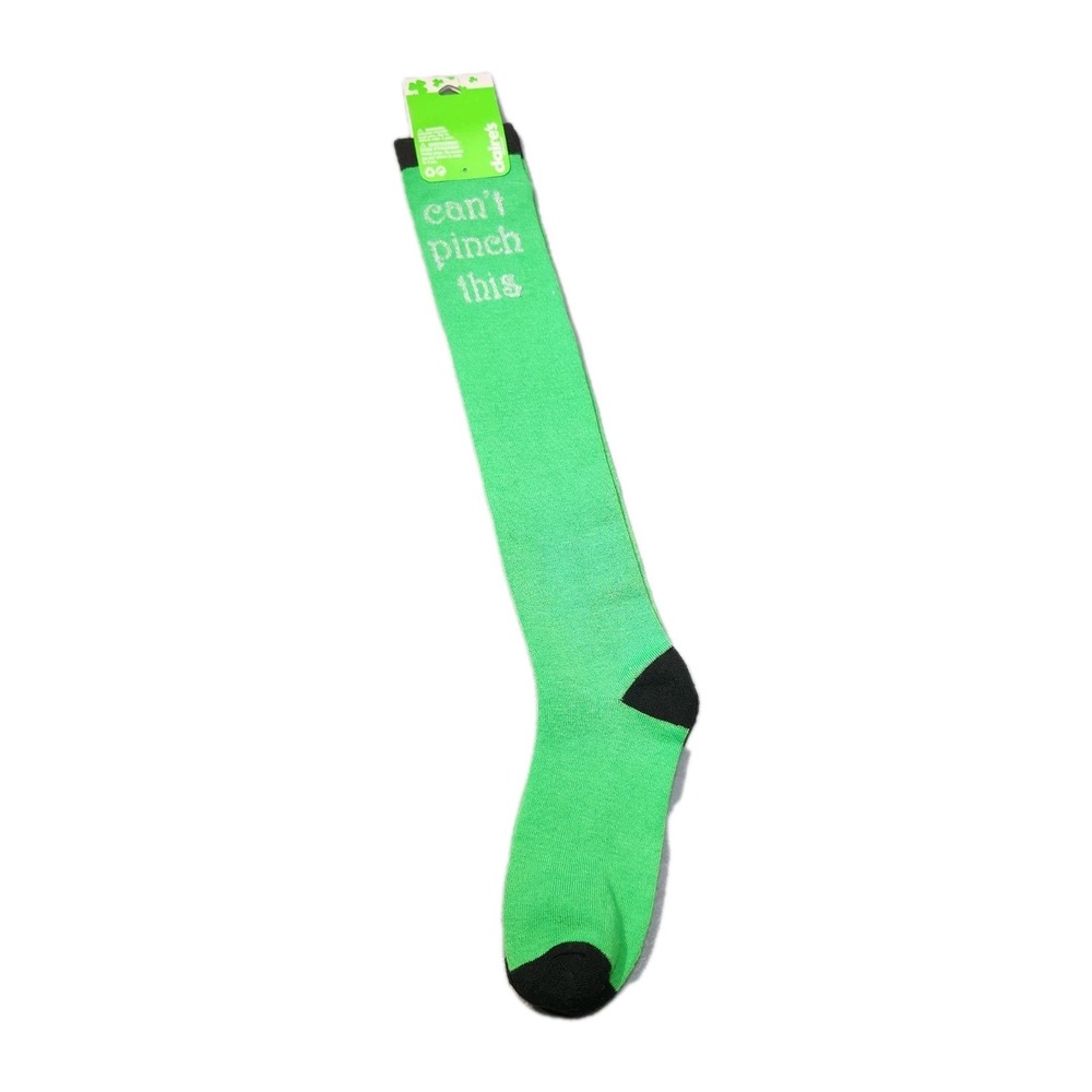 Claires St Patricks Day Cant Pinch This Green Glitter Knee High Socks New - Picture 2 of 4